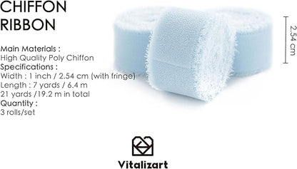 Vitalizart Baby Blue Chiffon Silk Ribbon 1" x 21 Yd Fringe Fabric Package - Image 2