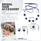 Wedding Hair Accessories Hair pieces Set Crystal bridal hair pins Rhinestone Pearl hair comb Brides and Bridesmaids, Girls, Women(（4PCS/SET BLUE)