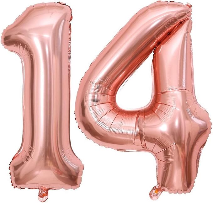 Rose Gold 14 Number Balloons, 40 Inch Giant Number 14 Balloons Foil Mylar by Lovoir