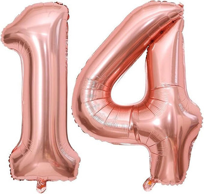 Rose Gold 14 Number Balloons, 40 Inch Giant Number 14 Balloons Foil Mylar by Lovoir