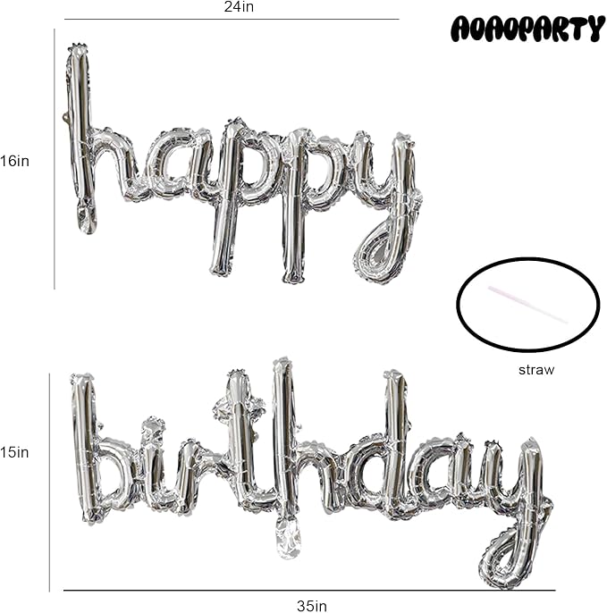 Silver Happy Birthday Balloons Banner 16 Inch Mylar Foil | Happy Birthday - Image 2