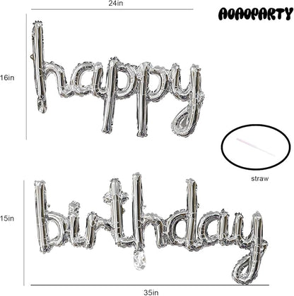 Silver Happy Birthday Balloons Banner 16 Inch Mylar Foil | Happy Birthday - Image 2
