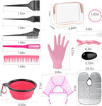 32 Pcs Hair Dye Coloring Kit,Hair Dye Tools for DIY Salon.Hair Dye Brush and Bowl Set/Highlighting Frosting Cap with Plastic Hooks/Dye Brush/Ear Cover/Gloves/Comb/Hairpin/Hair Coloring Cape(Pink)