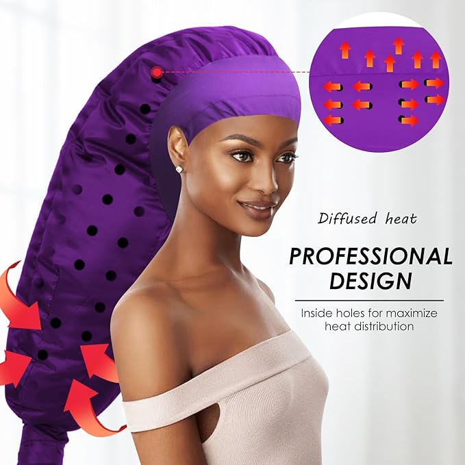 Hair Dryer Bonnet Attachment: Upgraded Extra Large Hooded Dryer Adjustable Hair Dryer Caps - Easy to Use for Natural Curly Textured Hair Care Styling Fast Drying - Purple
