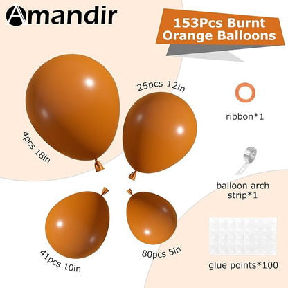 Amandir 153pcs Burnt Orange Balloon Arch Garland Kit Different Sizes | 18 12 10 - Image 3