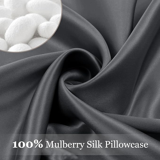 Adubor 100% Silk Pillowcase - Mulberry Silk Pillow Cases, 23 Momme 6A Grade Fibers, Silk Pillow Case for Hair and Skin Health, with Hidden Zipper (Standard 20''×26'', Space Gray, 1PC)