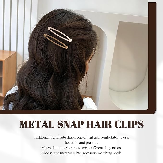 16 PCS Snap Hair Clips Metal Barrettes for Women Non Slip Barrettes for Thick and Thin Fine Hair,Bright Black Brown Beige,2.36 x 0.43 Inches.