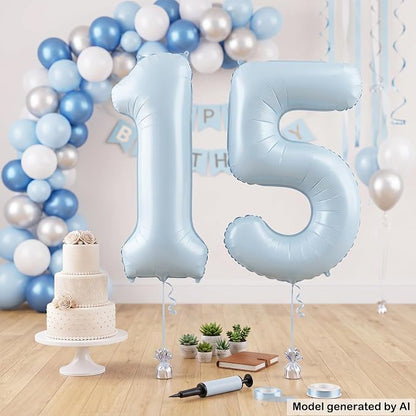 40" Light Blue Foil Number 15 Balloon - Image 4