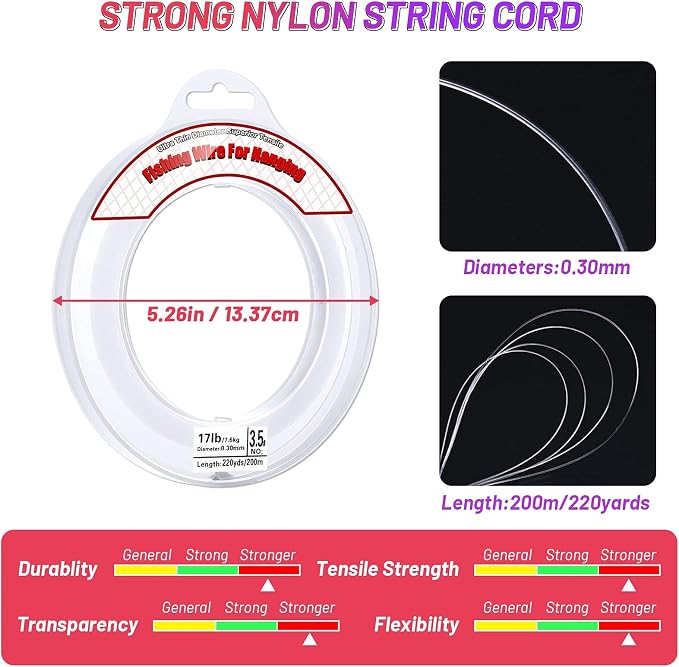 Clear Fishing Wire, Acejoz 656FT Fishing Line Clear Invisible Hanging Wire - Image 3