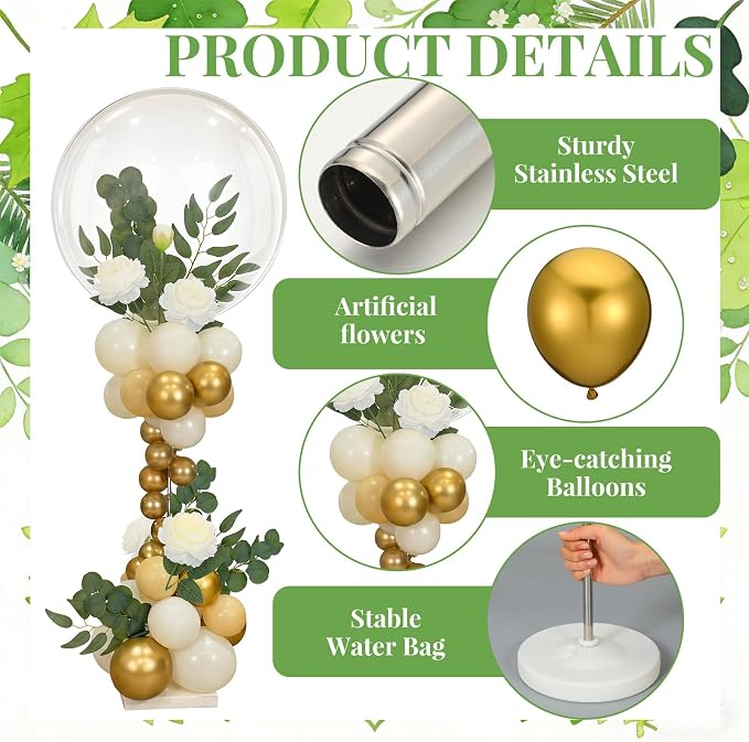 Gejoy 2 Sets Balloon Column Stand Kit Sage Green Bridal Shower Decorations - Image 3