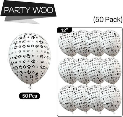 PartyWoo Paw Latex Matte Balloons 50pcs White Balloons Helium 12 Inch | Dog - Image 5
