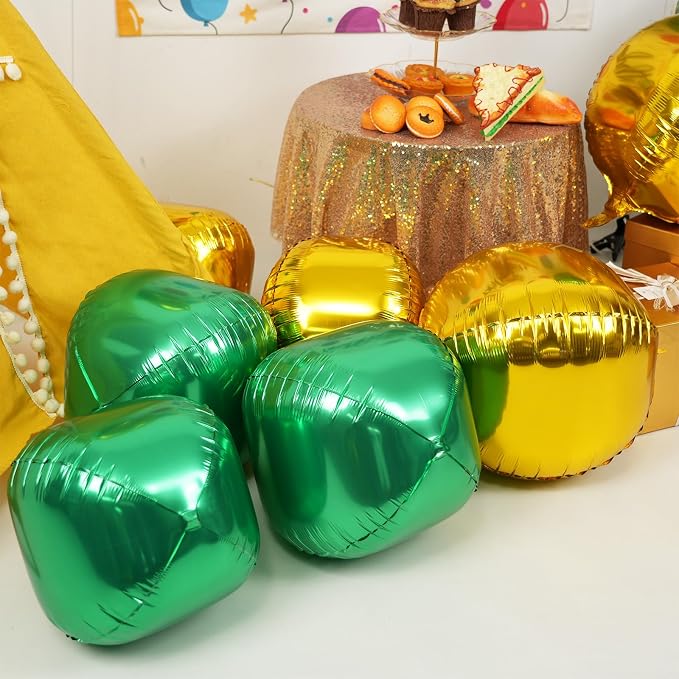 Green and Gold Round Foil Balloons, Metallic Dark Green Gold Foil Baloon - Image 3