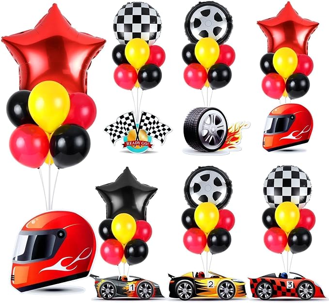 6 Sets Race Car Party Balloons Stand Kit Racing Car Table Centerpieces Decor by Unknown