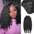 Burmese Curly Clip in Hair Extensions Real Human Hair, 8Pcs Remy Human Hair Clip in Extensions for Women, Natural Soft Human Hair, 120g 14inch #1B Natural Black