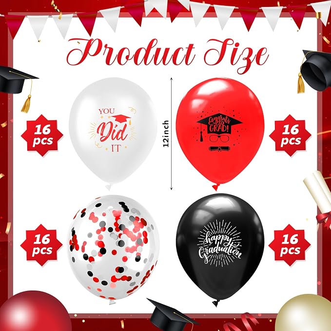 Kasyat 4 Set Red and Black Graduation Balloons Stand High 53 Inch Class of 2026 - Image 2