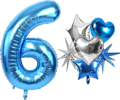 TONIFUL 6th Birthday Balloons Kit 40 Inch Blue Large Number 6 Foil Balloon | by TONIFUL