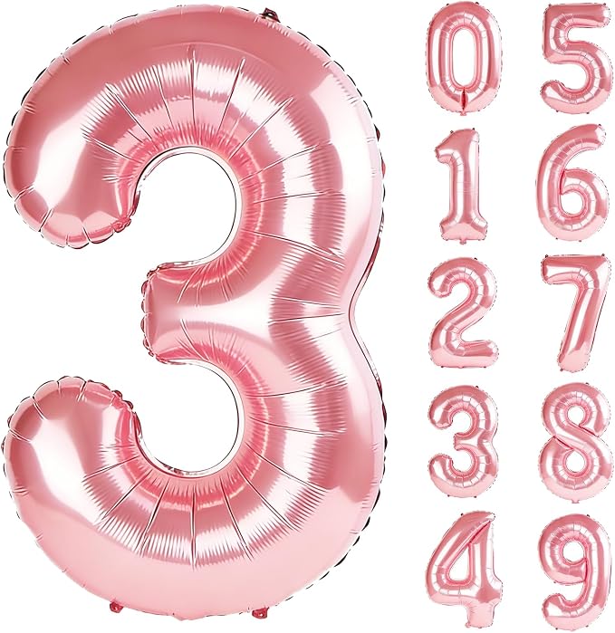 40 Inch Number 3 Balloons for 3rd Birthday Party Decorations, 0-100 Jewelry by FOBELEC