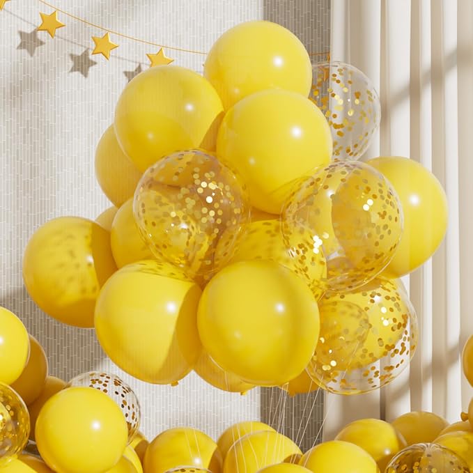 RainbowQ Yellow Balloons 55Pcs 12 Inch Confetti Latex Helium Party Balloon | by RainbowQParty