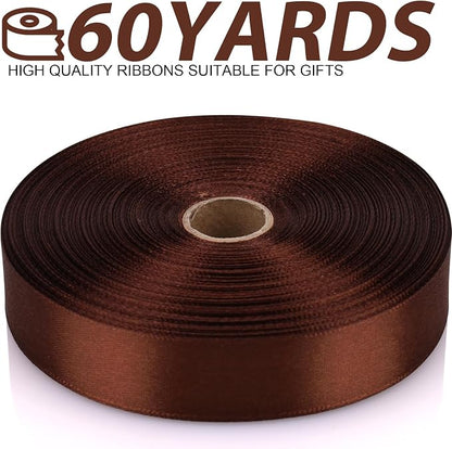 7/8 Inch 60 Yards Brown Satin Craft Ribbon-Single Face Polyester Ribbon - Image 2