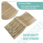 YoungSee Blonde Clip in Hair Extensions Highlighs Honey Blonde Human Hair Clip in Extensions Strawberry Blond Highlights Real Human Hair Extensions Clip ins 22inch 120g