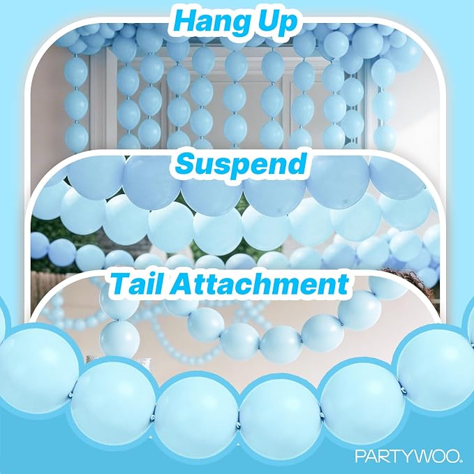 PartyWoo Baby Blue Linking Balloons 100pcs 12 Inch Blue Link Balloons | - Image 6