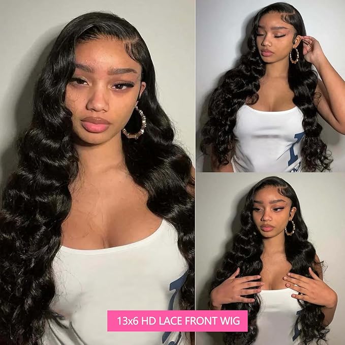 20 Inch 13x6 Lace Front Wigs Human Hair 200 Density Body Wave HD Lace Front Wigs Human Hair Pre Plucked Natural Color Glueless Wig 100% Virgin Human Hair Lace Front Wigs for Women