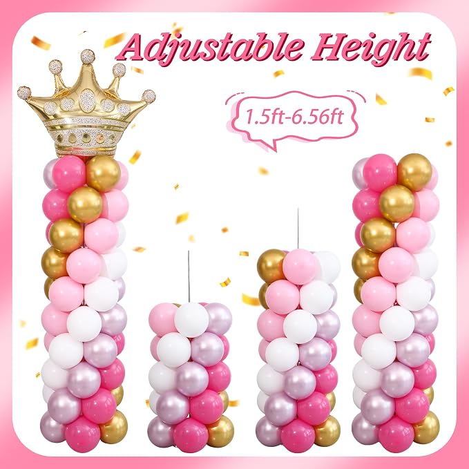 Princess Pink and White Gold Balloon Column Stand Kit Set of 2 - Image 6