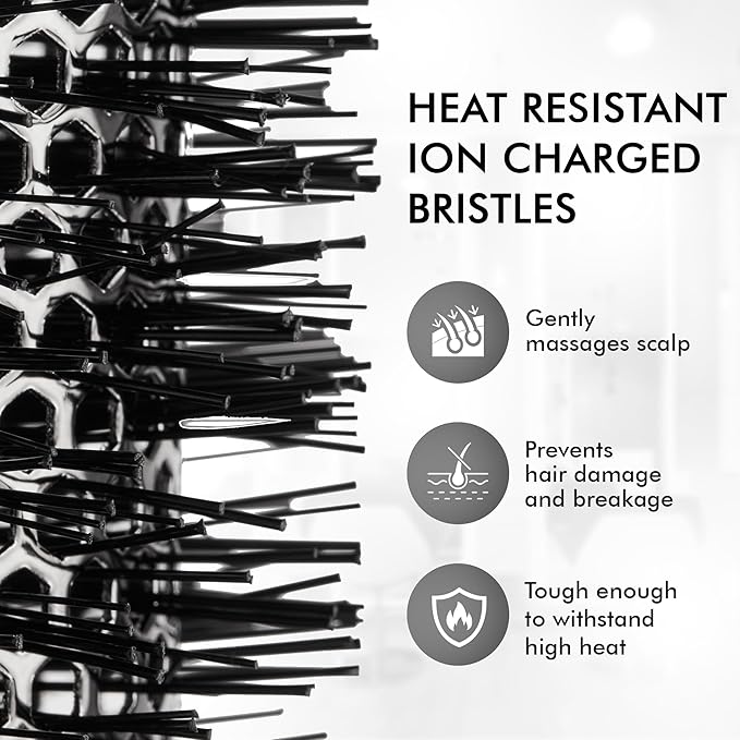 Silver Arch Round Brush for Blow Out (55mm) Professional Metal Round Hair Brush for Blow Drying Hair with Sectioning Pin, Salon Quality with Anti-Static Ionic Technology