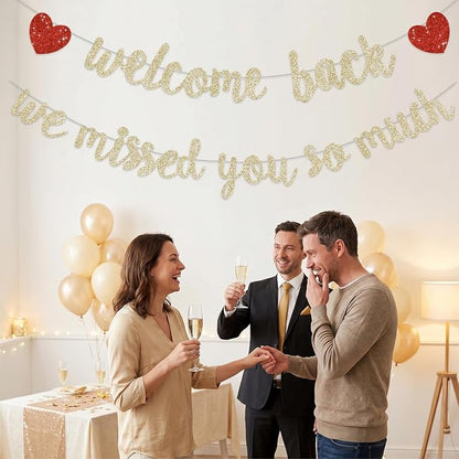 Glitter Champagne Welcome Back We Missed You So Much Banner NO DIY | Pre-Strung - Image 4