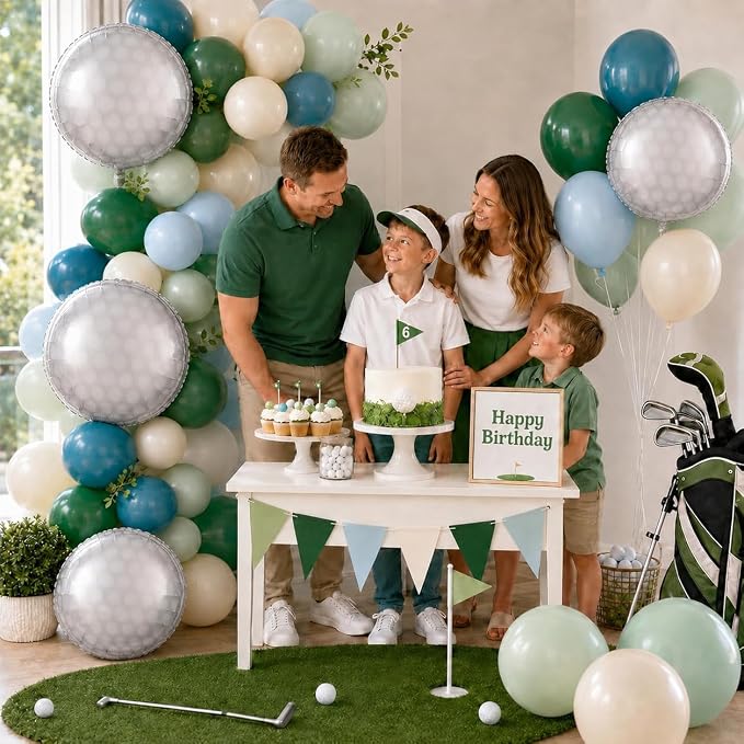 Golf Party Balloons, 12 Inch Retro Blue Dark Light Green and White Latex - Image 6