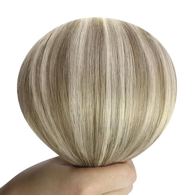 YoungSee Weft Hair Extensions Human Hair Highlight Hair Extensions Sew in Light Brown with Blonde Highlight Weft Extensions Soft Remy Hair 16Inch 100G