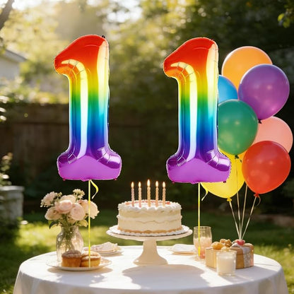 40 Inch Number 11 Balloons for 11th Birthday Party Decorations, 0-100 Rainbow - Image 3