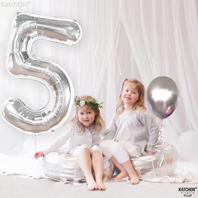 KatchOn Silver 5 Balloon Number 40 Inch | 5th Birthday Decorations, 5 Mylar - Image 2