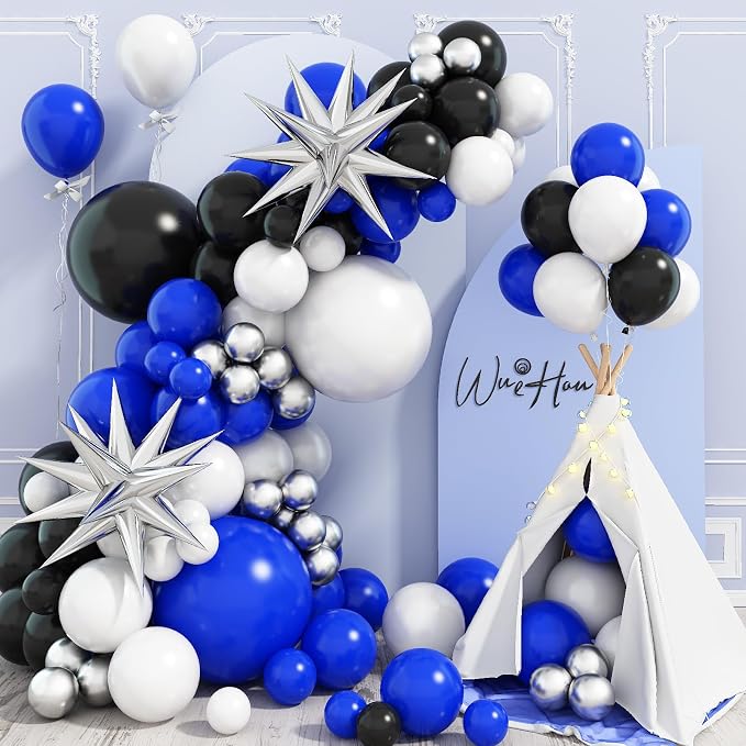 Blue Black and White Balloon Arch Kit by Jobkoo