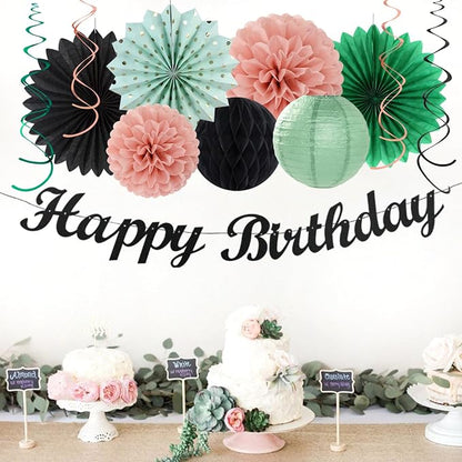 Sage-Green Blush-Pink Black Birthday Party-decorations - Image 5