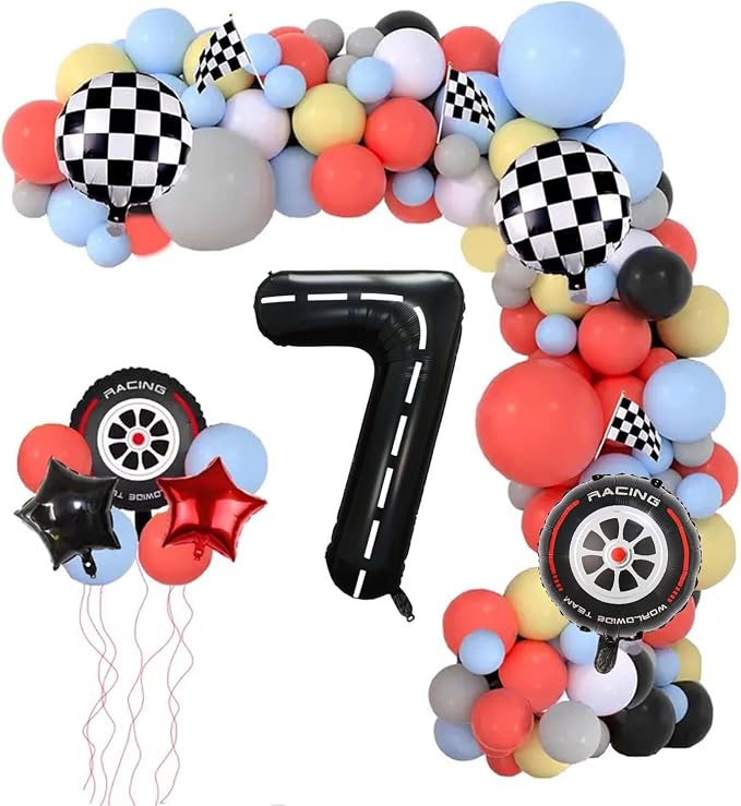 Race Car Balloons, 40 Inch Racetrack Number 7 Balloon, Big Number Balloons Black - Image 2