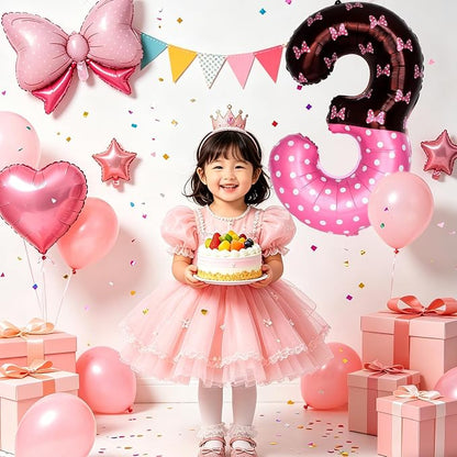 40 Inch Pink Cartoon Mouse Number 3 Balloon, Birthday Party Decorations | Black - Image 6