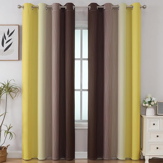 Brown and Yellow Blackout Curtains - Image 2