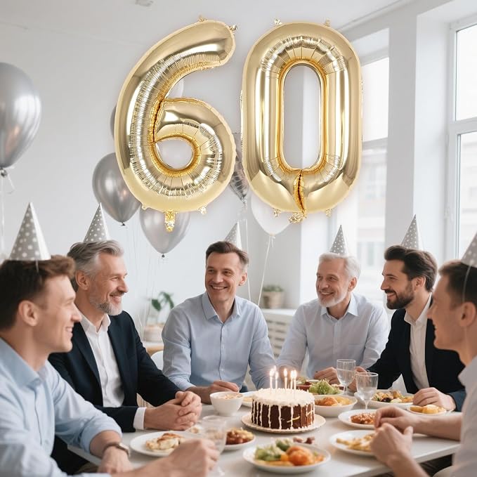 Champagne Gold Large Number 60 Balloon, 40 Inch Light Gold Foil Helium Number - Image 6