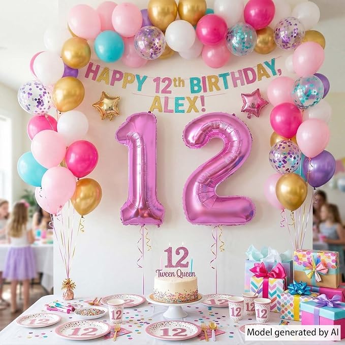 Pink Number 12 Balloon 40 Inch, Sleek Metallic Foil Party Supplies | Stunning - Image 3