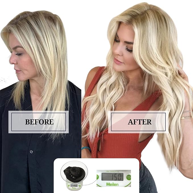 DOORES Human Hair Clip in Extensions, Balayage Dark Blonde Highlighted Bleach Blonde 24 Inch 9pcs 150g, Clip in Hair Extensions Remy Hair Extensions Silky Straight Extensions For Women Thick