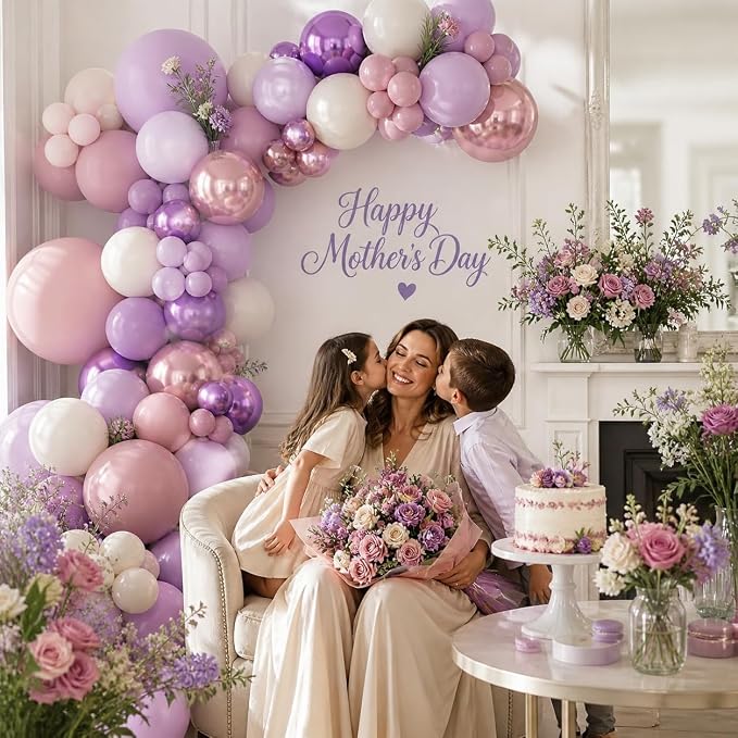 Dusty Purple Balloons Garland Arch Kit, Lilac Retro Pink Sand White Balloon - Image 3