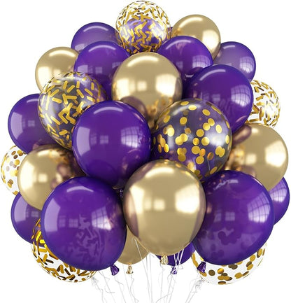 Purple and Gold Balloons, 60 Packs 12 Inch Dark Purple and Gold Confetti by Govpy