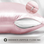 Adubor Silk Pillowcase for Hair and Skin with Hidden Zipper, Both Sides 23 Momme Silk Pillow Case, Queen Size 20×30 inches, Pink, 2PCS