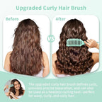 Curl Defining Brush, 4-in-1 Curly Hair Brush – Flexible Styling Brushes for Women and Men, Curls Detangling Hairbrush Featuring a Crescent Shape and Ultra-Smooth Bristles for Wet & Dry Hair - Green