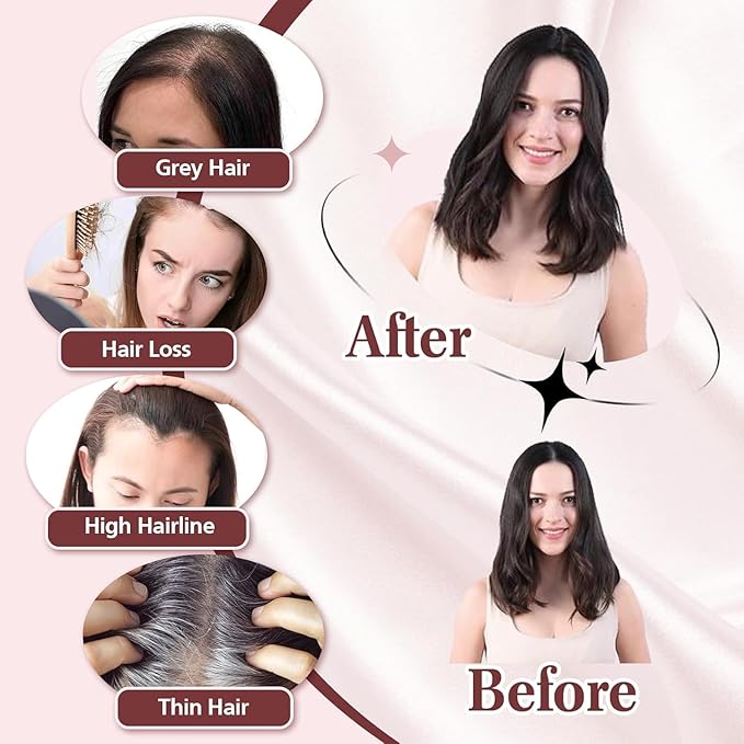 YAMI Hair Toppers for Women 100% Real Human Hair Toppers for Women 12Inch Large Upgrade Swiss Base Cover Hairloss and Add Volume (Mixed Grey)