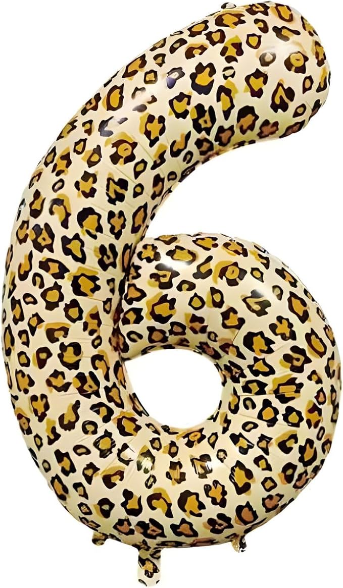 40Inch Large Leopard Print Number 6 Foil Balloons Cheetah 6th Wild One First by Unknown