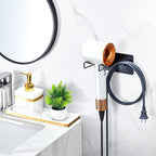 Hair Dryer Holder Wall Mounted, Universal Blow Dryer Holder, Hairdryer Storage Hanger with Plug&Cord Hook, Adhesive Hair Tool Organizer for Bathroom, Black