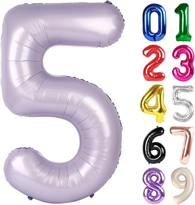 5 Balloon - Lilac Birthday Number Balloons, 40 Inch Decorations Men Women | by ALPHADELTAPI