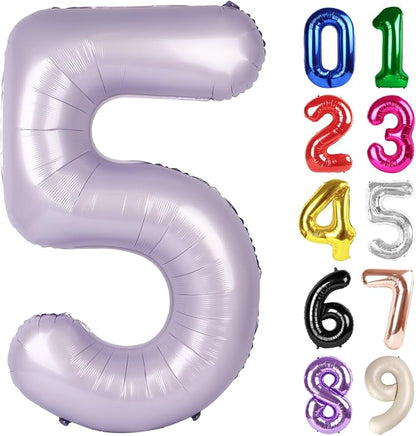 5 Balloon - Lilac Birthday Number Balloons, 40 Inch Decorations Men Women | by ALPHADELTAPI